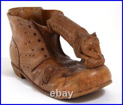 Vintage Folk Art Whimsical Wood Carving Boot shoe Mice Rodents house