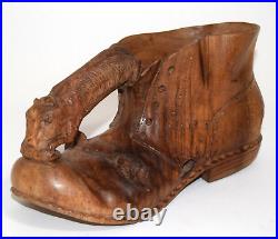 Vintage Folk Art Whimsical Wood Carving Boot shoe Mice Rodents house