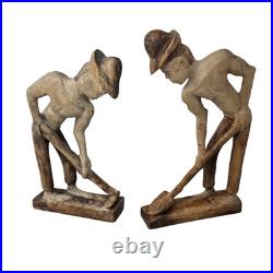 Vintage Folk Art Wood Carving Statue Sculpture African Farmers Haitian Haiti Vintage Folk Art Wood Carving Statue Sculpture African Farmers Haitian Haiti