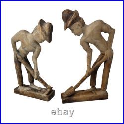 Vintage Folk Art Wood Carving Statue Sculpture African Farmers Haitian Haiti Vintage Folk Art Wood Carving Statue Sculpture African Farmers Haitian Haiti