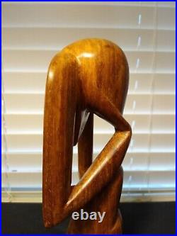 Vintage Free Form Modernist Wood Sculpture Male The Thinker 1960-1970 Denmark