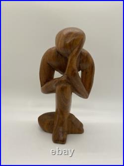 Vintage Free Form Modernist Wood Sculpture Thinker Man Minimalist Style Vintage Free Form Modernist Wood Sculpture Thinker Man Minimalist Style