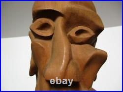 Vintage Funk Art Outsider Expressionist Wood Carving Sculpture Head Face Mod