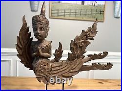 Vintage Garuda Wood Statue Hand Carved Large 22 H X 19 L Thailand