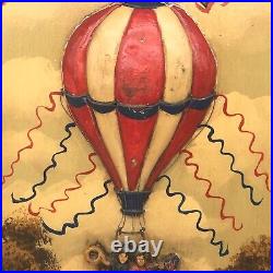 Vintage Geo Blunts Balloon Flight Richmond 1816 Wood Craft Wall Plaque Art 24X16
