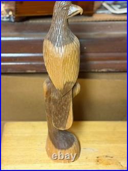 Vintage H. Nassau 1982 Hand Carved Wood Eagle Hawk Sculpture Signed 82