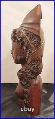 Vintage Hand-Carved Balinese Teak Bust Sculpture, Klung Kung