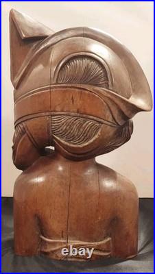 Vintage Hand-Carved Balinese Teak Bust Sculpture, Klung Kung