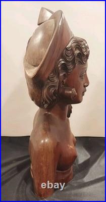 Vintage Hand-Carved Balinese Teak Bust Sculpture, Klung Kung