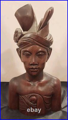 Vintage Hand-Carved Balinese Teak Bust Sculpture, Klungkung