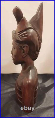 Vintage Hand-Carved Balinese Teak Bust Sculpture, Klungkung