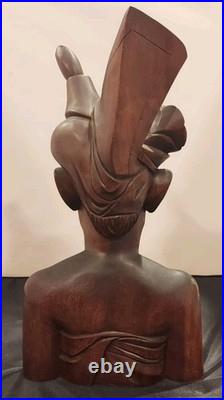 Vintage Hand-Carved Balinese Teak Bust Sculpture, Klungkung