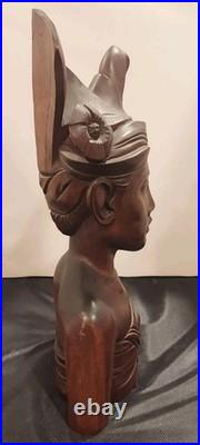 Vintage Hand-Carved Balinese Teak Bust Sculpture, Klungkung