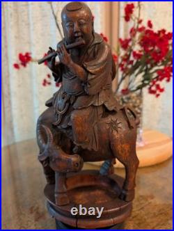Vintage Hand-Carved Bamboo Sculpture Asian Musical Scene Flute Player on Wat