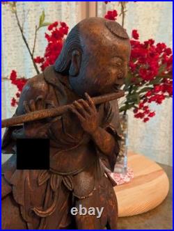 Vintage Hand-Carved Bamboo Sculpture Asian Musical Scene Flute Player on Wat