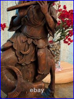 Vintage Hand-Carved Bamboo Sculpture Asian Musical Scene Flute Player on Wat