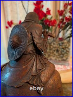 Vintage Hand-Carved Bamboo Sculpture Asian Musical Scene Flute Player on Wat