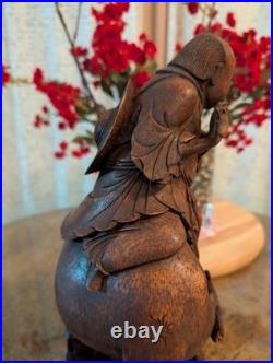 Vintage Hand-Carved Bamboo Sculpture Asian Musical Scene Flute Player on Wat