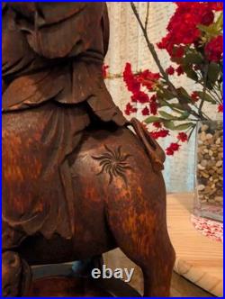 Vintage Hand-Carved Bamboo Sculpture Asian Musical Scene Flute Player on Wat