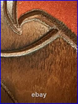 Vintage Hand Carved Buffalo Wall Art on Red Fabric Unique Mid-Century 36x48in