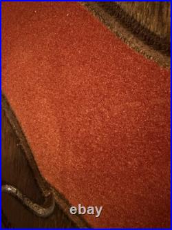 Vintage Hand Carved Buffalo Wall Art on Red Fabric Unique Mid-Century 36x48in