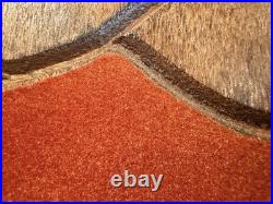 Vintage Hand Carved Buffalo Wall Art on Red Fabric Unique Mid-Century 36x48in