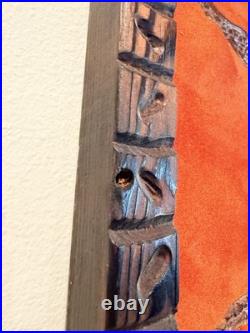 Vintage Hand Carved Buffalo Wall Art on Red Fabric Unique Mid-Century 36x48in