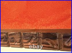 Vintage Hand Carved Buffalo Wall Art on Red Fabric Unique Mid-Century 36x48in