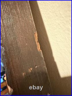 Vintage Hand Carved Buffalo Wall Art on Red Fabric Unique Mid-Century 36x48in