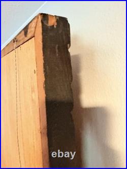 Vintage Hand Carved Buffalo Wall Art on Red Fabric Unique Mid-Century 36x48in