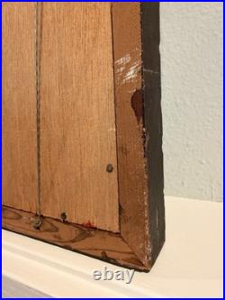 Vintage Hand Carved Buffalo Wall Art on Red Fabric Unique Mid-Century 36x48in