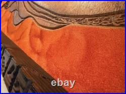 Vintage Hand Carved Buffalo Wall Art on Red Fabric Unique Mid-Century 36x48in