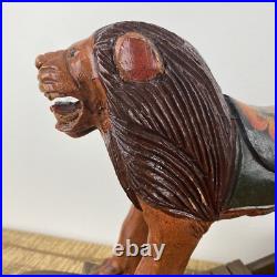 Vintage Hand Carved Folk Art Wooden Rocking Lion 13x 9 Vintage Hand Carved Folk Art Wooden Rocking Lion 13x 9