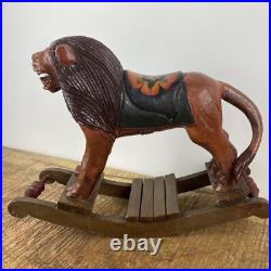 Vintage Hand Carved Folk Art Wooden Rocking Lion 13x 9 Vintage Hand Carved Folk Art Wooden Rocking Lion 13x 9