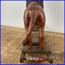 Vintage Hand Carved Folk Art Wooden Rocking Lion 13x 9 Vintage Hand Carved Folk Art Wooden Rocking Lion 13x 9