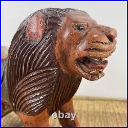 Vintage Hand Carved Folk Art Wooden Rocking Lion 13x 9 Vintage Hand Carved Folk Art Wooden Rocking Lion 13x 9