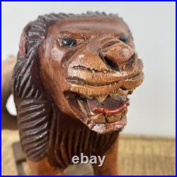 Vintage Hand Carved Folk Art Wooden Rocking Lion 13x 9 Vintage Hand Carved Folk Art Wooden Rocking Lion 13x 9
