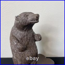 Vintage Hand Carved Folk / Outsider Art Brown Bear Sculpture Signed Melfi 1985