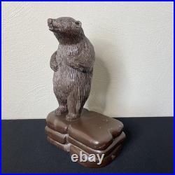 Vintage Hand Carved Folk / Outsider Art Brown Bear Sculpture Signed Melfi 1985
