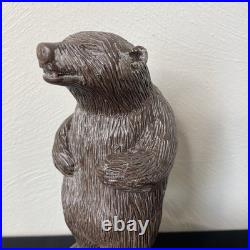 Vintage Hand Carved Folk / Outsider Art Brown Bear Sculpture Signed Melfi 1985