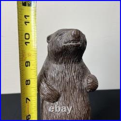 Vintage Hand Carved Folk / Outsider Art Brown Bear Sculpture Signed Melfi 1985
