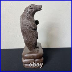 Vintage Hand Carved Folk / Outsider Art Brown Bear Sculpture Signed Melfi 1985
