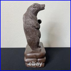 Vintage Hand Carved Folk / Outsider Art Brown Bear Sculpture Signed Melfi 1985