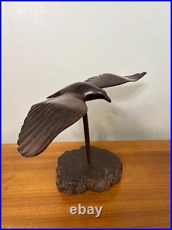 Vintage Hand Carved Ironwood / Ebony Wood Seagull in Flight Sculpture, 19 Wide