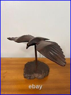 Vintage Hand Carved Ironwood / Ebony Wood Seagull in Flight Sculpture, 19 Wide