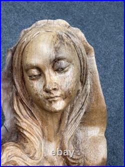 Vintage Hand Carved Madonna and Child Bust Wood Carving 10.5 Statue Sculpture