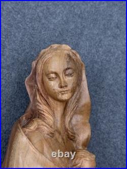 Vintage Hand Carved Madonna and Child Bust Wood Carving 10.5 Statue Sculpture