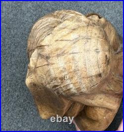 Vintage Hand Carved Madonna and Child Bust Wood Carving 10.5 Statue Sculpture