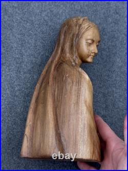Vintage Hand Carved Madonna and Child Bust Wood Carving 10.5 Statue Sculpture