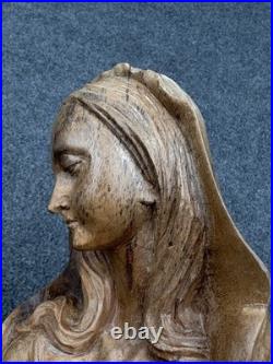 Vintage Hand Carved Madonna and Child Bust Wood Carving 10.5 Statue Sculpture